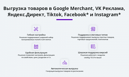 Выгрузка товаров в Google Merchant, VK Реклама, Яндекс Директ, Facebook* Instagram* экспорт каталога